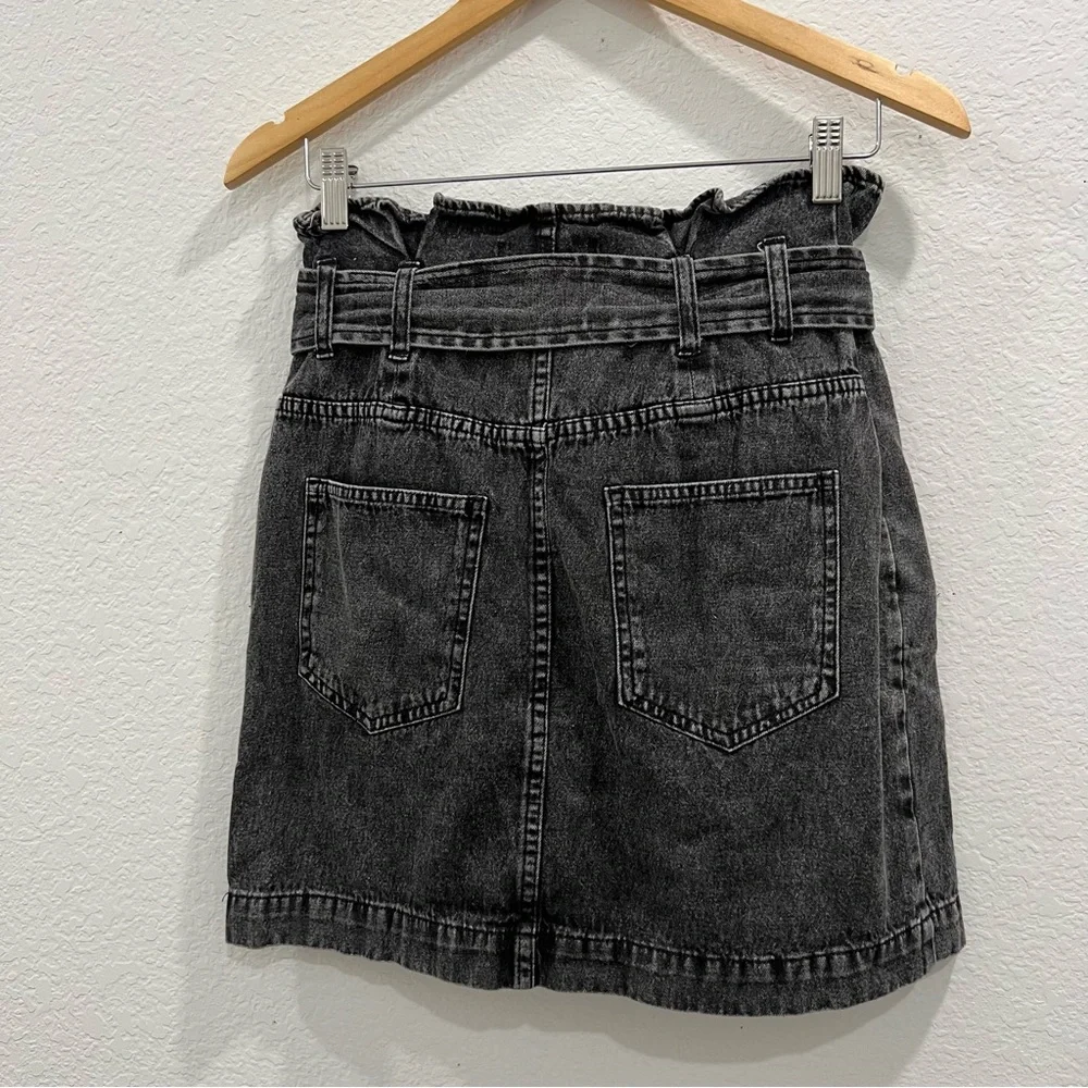 Who‎ What Wear Black Denim Paper Bag Mini Skirt Above Knee Zipper Button Size 2